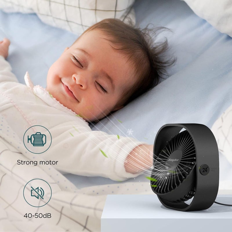 EasyAcc USB Small Desk Fan, Slumber Pod Fan [360°Rotatable Head &Powerful ] 3 Speeds Portable Personal Table Travel Fan for Sleeping Desk Cruise Ship Dorm Bedroom Office Office (No Battery) - Image 5